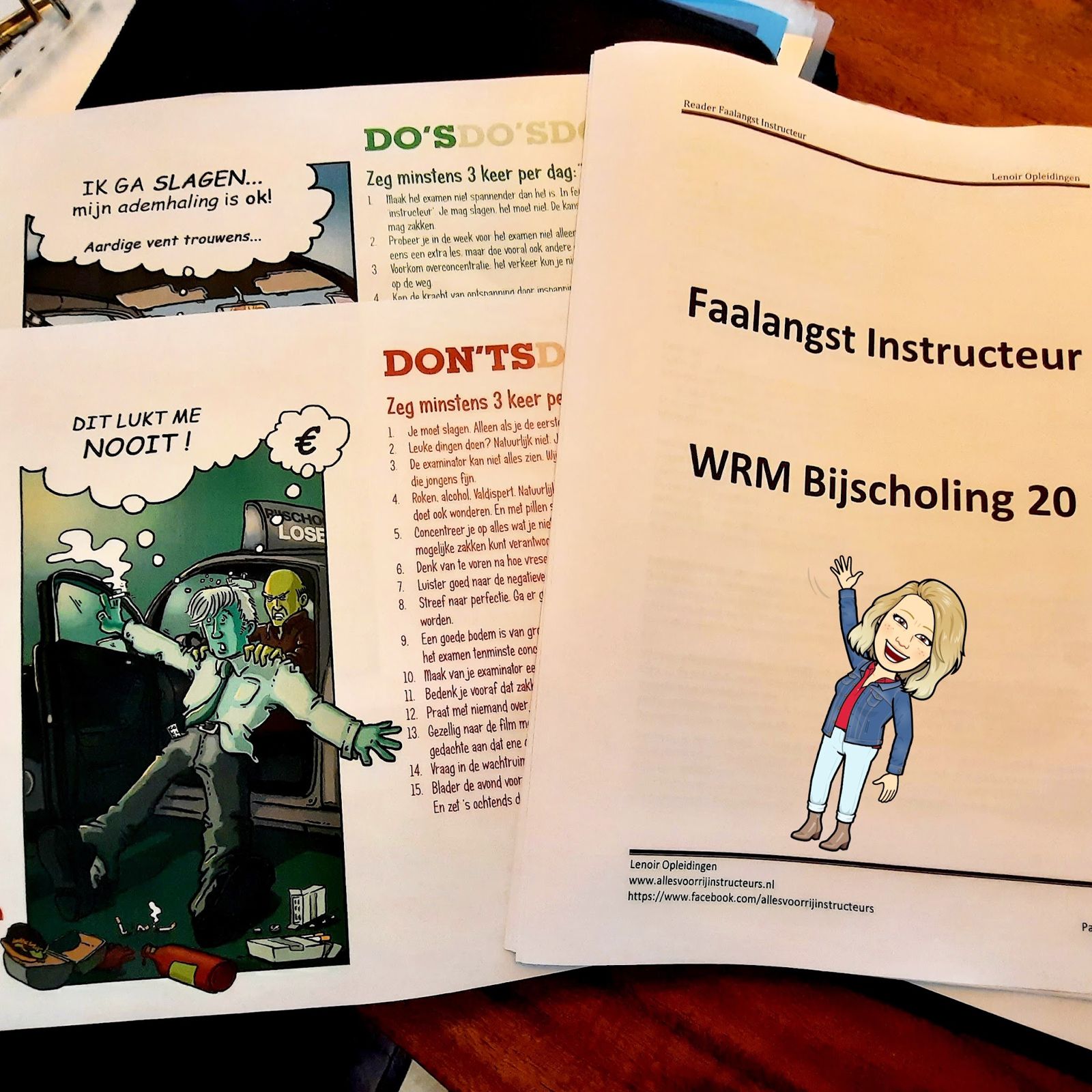 Lesmateriaal met de titels Faalangst Instructeur en WRM Bijscholing